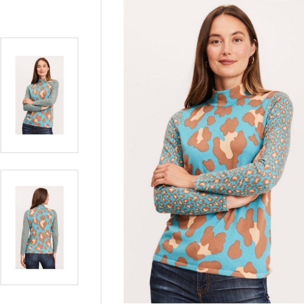 Tyler Boe M Blue Brown Multi Pattern Animal Mock Tunic Long Sleeve Top $175